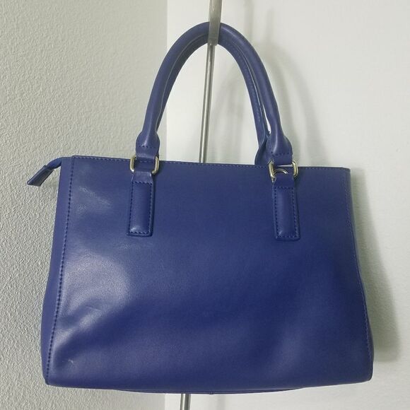 DUDU Original Collection Double Top Handle Leather Satchel Bag in Cobalt Blue. - Picture 2 of 7